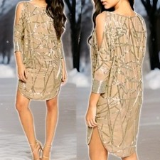 asos 20s gold Silver beaded batwing deco gatsby evening party dress tunic 12 