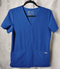 FIGS Technical Collection Women  s Scrub Top XS Sapphire Blue 2 Front Pockets