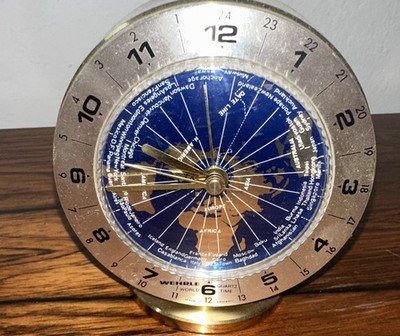 Vintage Wehrle World Time Quartz Clock.  Germany. Retro 1970's/80's. Working.