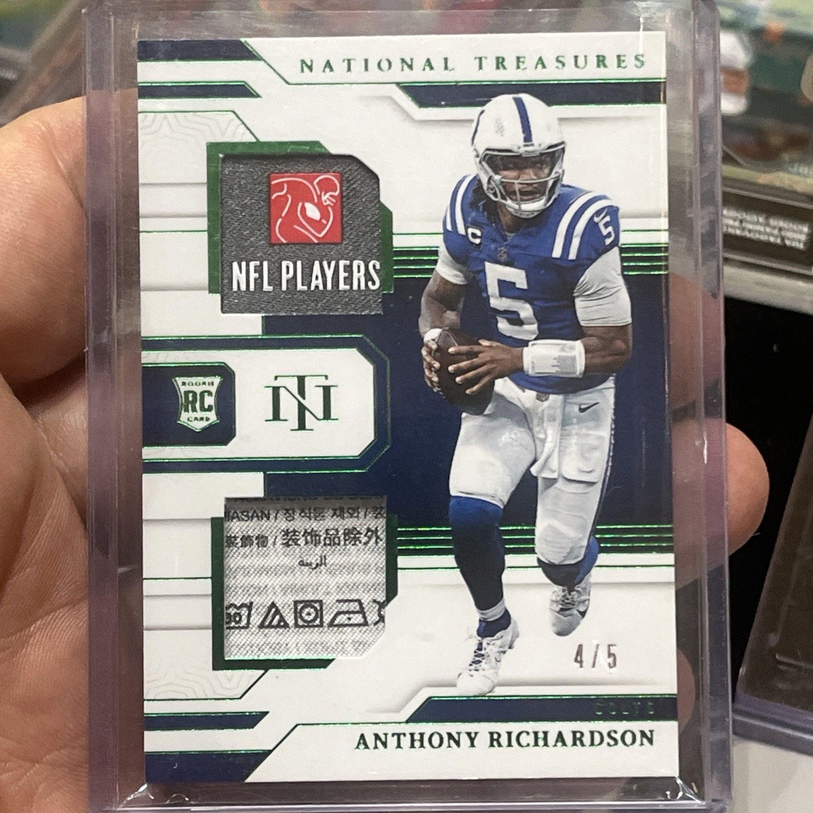Dual Laundry Tag 4/5 Rookie Patch Anthony Richardson 2023 National Treasures