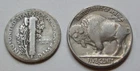 1926 D Mercury Dime and 1937 D Buffalo Nickel with VF Details
