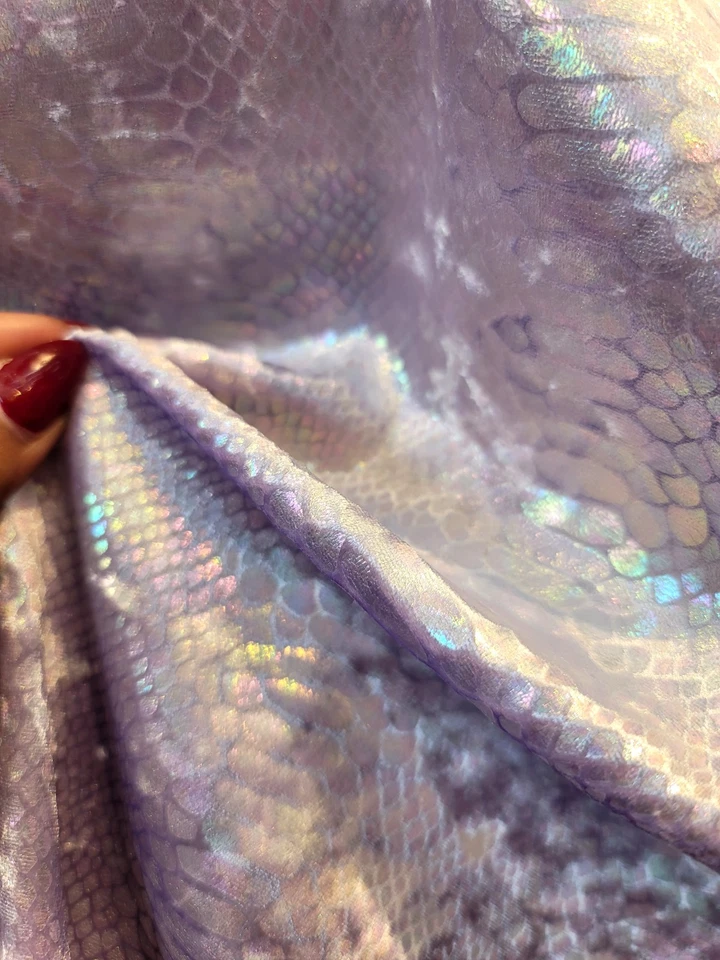 Fabric Sold By The Yard Stretch VELVET FOIL HOLOGRAM LAVENDER SNAKE IRIDESCENT - Image 3 of 4