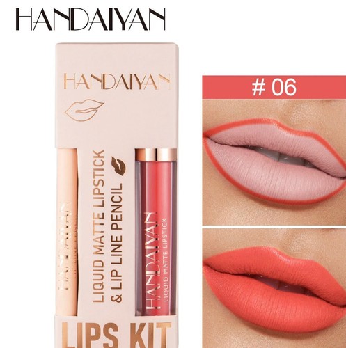 Long Lasting Non-stick Matte Liquid Lipstick Lip Gloss+Lip Liner Pencil Kit Set - Picture 30 of 36