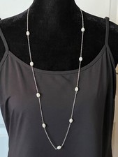 Sterling Silver 925 Freshwater Pearl Long Station Necklace 36"