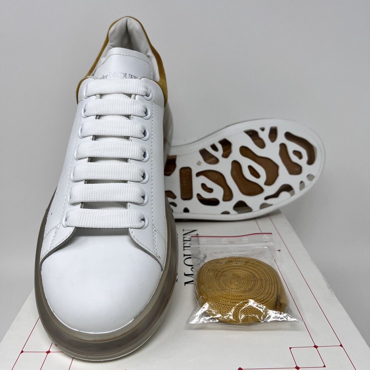 Alexander McQueen Men's Gel Clear Sole Leather Sneakers Size