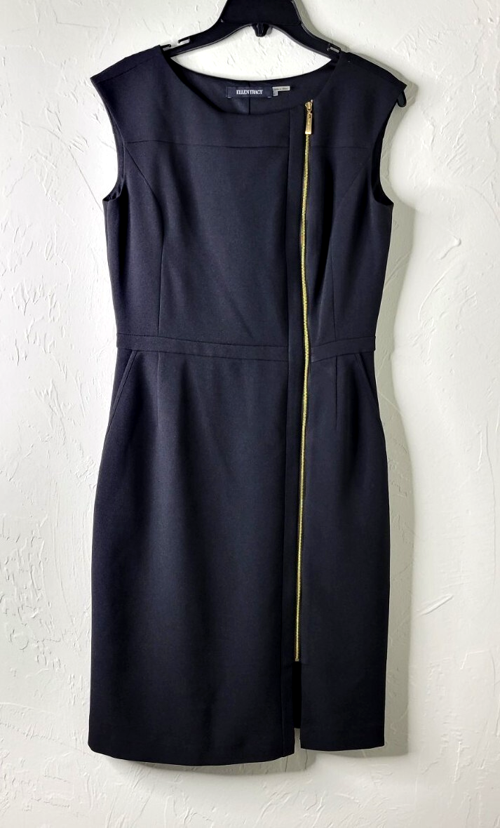 Ellen Tracy dress Women's 4 Black Gold zipper trim Career, Cocktail NWT Ellen Tracy dress Women's 4 Black Gold zipper trim Career, Cocktail NWT