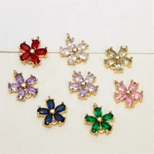 10pc CZ Micro Pave Flower Charm,Cubic Zirconia Petal Pendant,Zircon Floral Charm