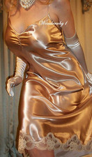 Vtg Farr West Style Gold Satin Full Slip 36 M