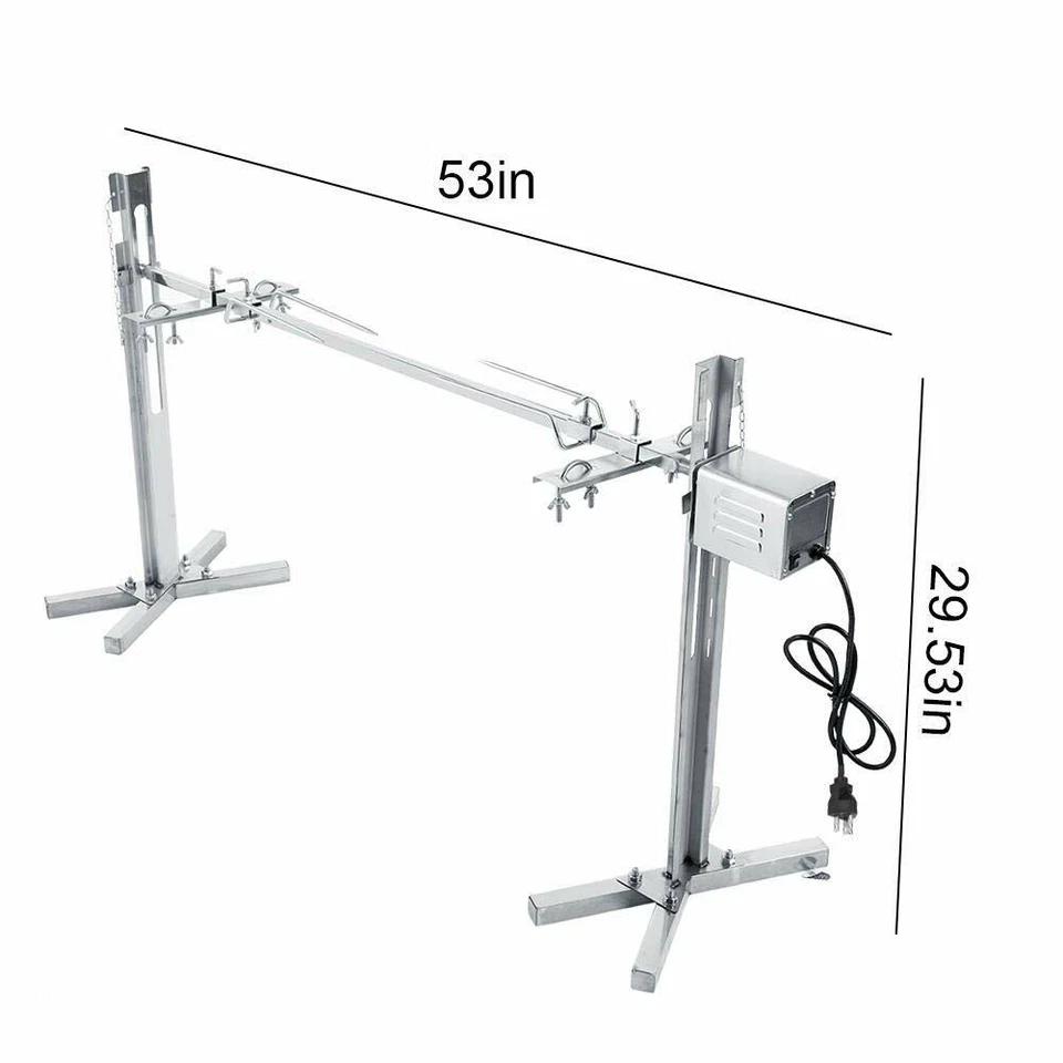 90 Lbs BBQ Rotisserie Grill Spit Roaster Tripod 15W Motor Stainless Lamb Skewer - Image 3 of 4