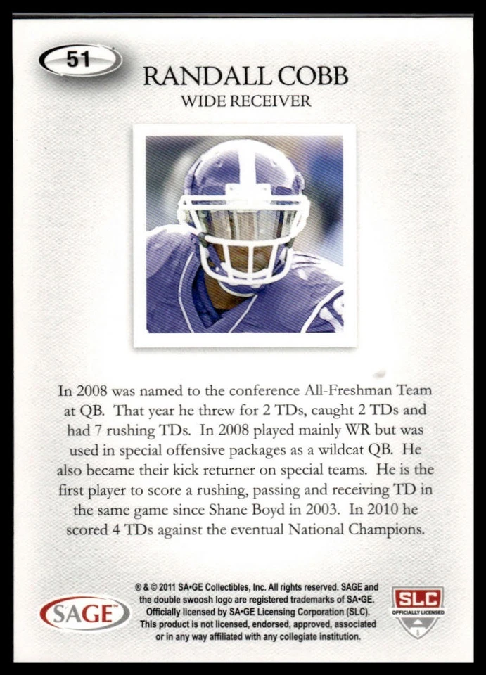 2011 SAGE HIT #51 Randall Cobb - Image 2 of 2