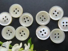 1950s Vintage Sm Unisex Rimmed 4-Hole White MOP Dress Shirt Craft Buttons-16mm