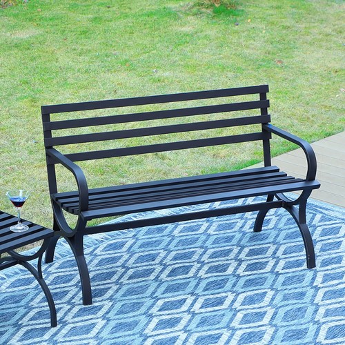 48" Outdoor Bench Metal Patio Garden Bench Deck Porch Seat Park Chair 600 LBS - Picture 14 of 15