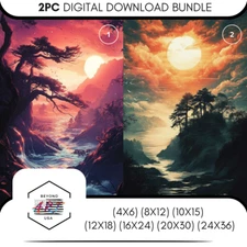 Golden & Sunset in Pink - 2PC Digital Download Wall Art SKU21