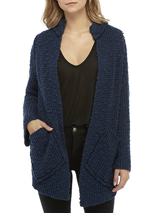 Marine Blue Open Front Knit Womens 