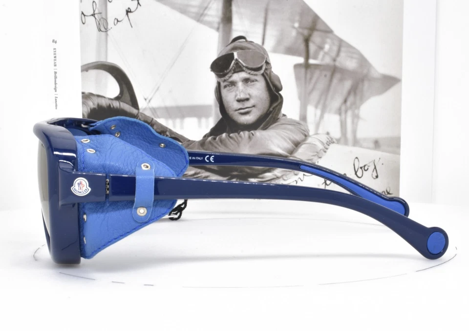 Gafas de sol MONCLER azules cuero genuino escudo esquí trekking senderismo 89/90D 3P Foto 3 de 4