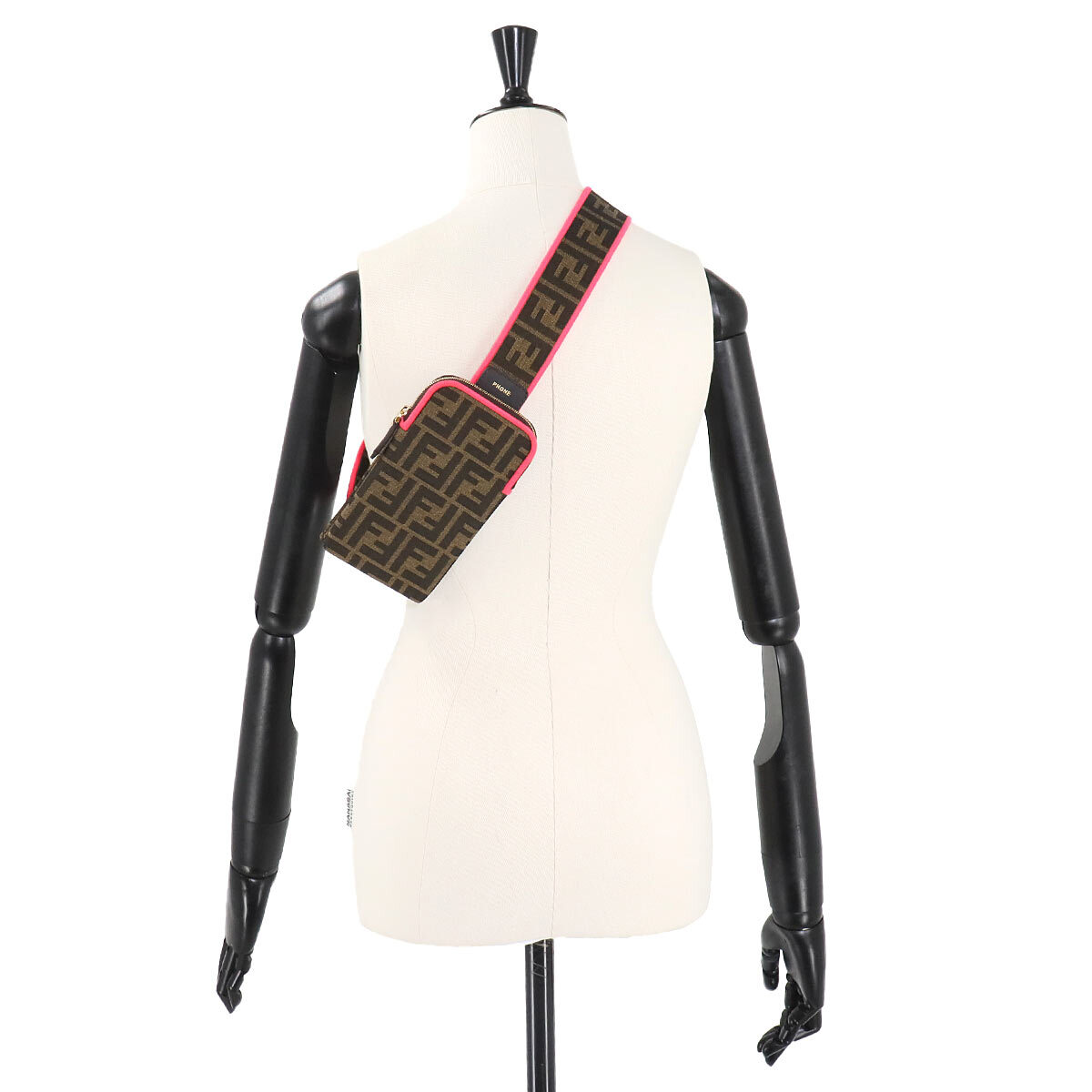 FENDI Zucca Strap you Mobile Phone Case Canvas Leather Brown FENDI Zucca Strap you Mobile Phone Case Canvas Leather Brown