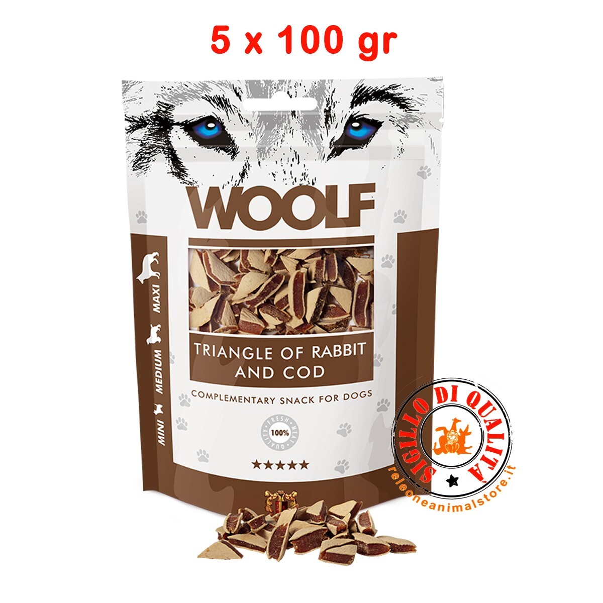Snack per Cani Woolf Triangolini di Coniglio e Merluzzo - 100gr -...