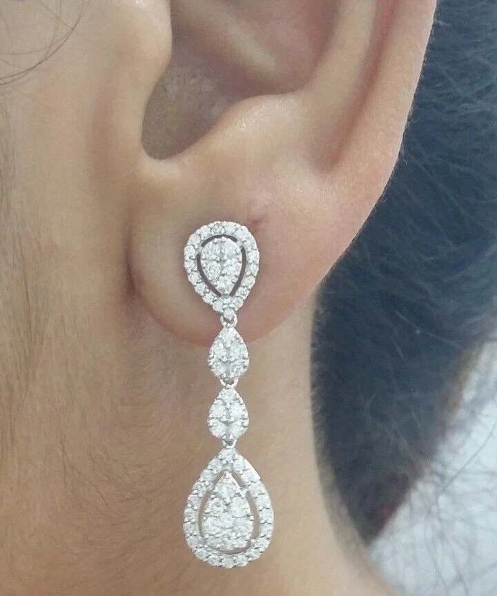 Gorgeous 3.00 Ct Pear Cut Diamond Drop & Dangle Earrings 14k White Gold Finish - Image 2 of 4