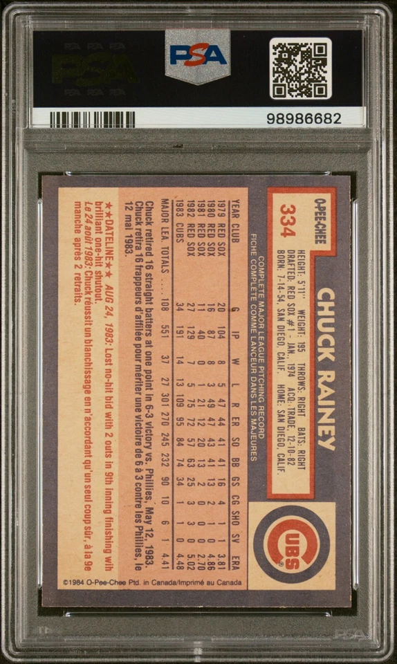 CHUCK RAINEY PSA 9 1984 O-Pee-Chee #334 - Image 2 of 2