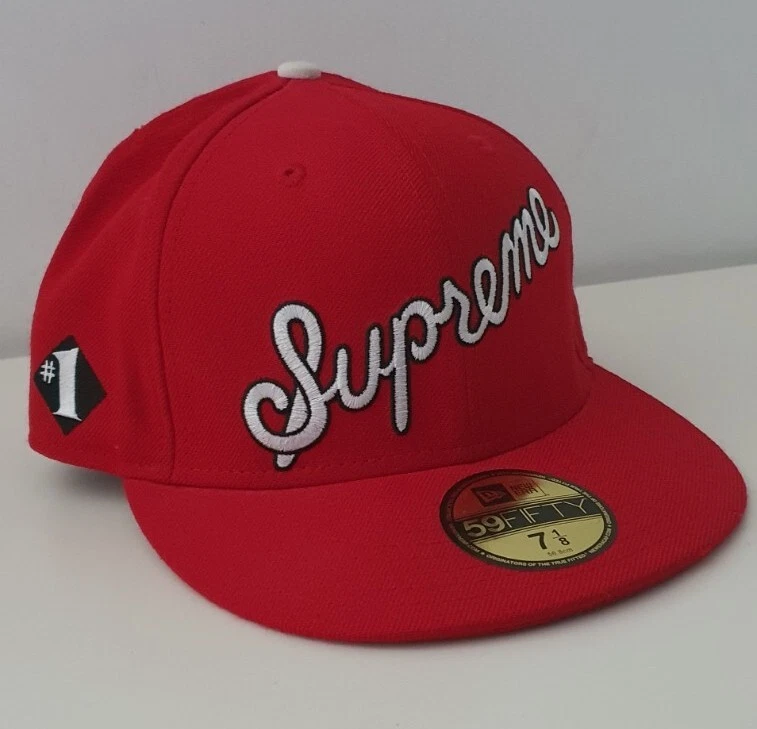 SS12 Supreme NO 1 Script New Era 59fifty fitted cap size 7 1/8 Red hat Vintage