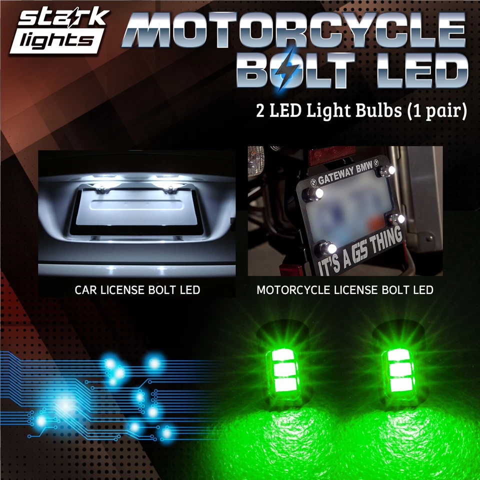 2Шт мотоцикла винт 3-SMD LED болт лампа автомобиля номерного знака свет - зеленый (C) - Изображение 3 из 4