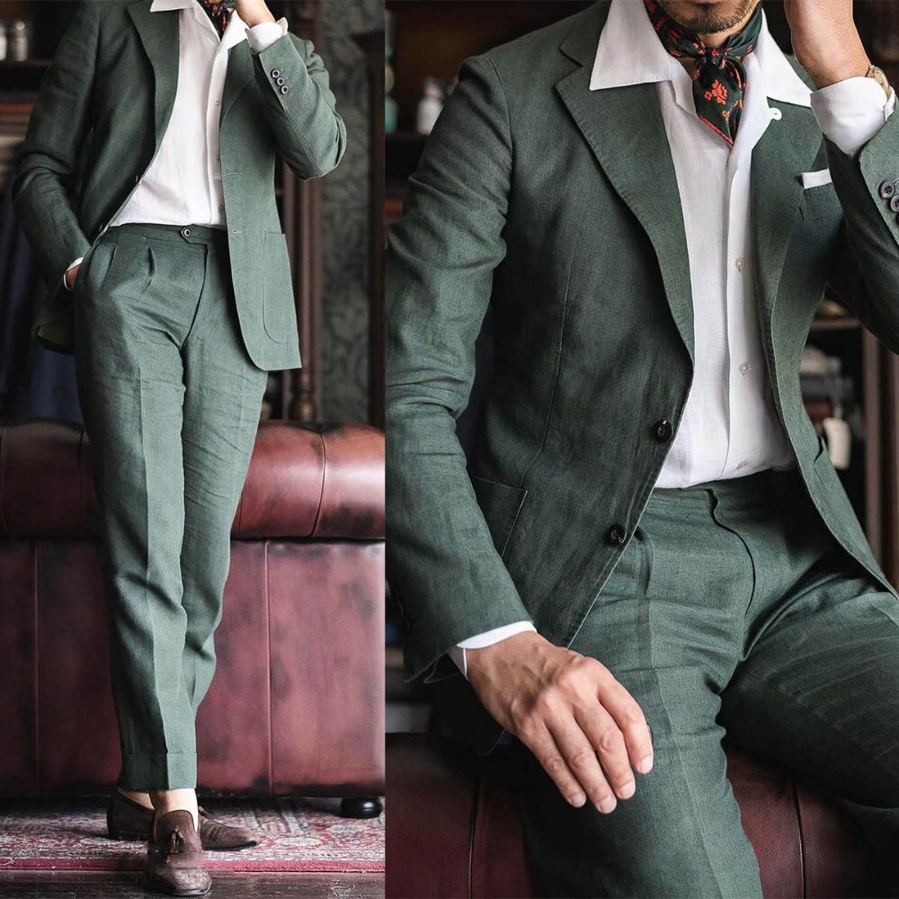 Fashion Casual Men's Suit Linen Fabric Summer Breathable Cool