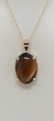 Tigerauge 18x10mm Anhänger/Halskette/Charm in 14k Gelbgold 18'' Seil Kette
