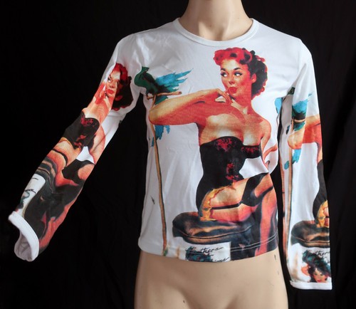 Women's long/ short sleeve t-shirt RETRO Pin-up KITCH PRINT UK size 10 or12 new - 第 7/26 張圖片