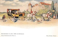 AUSTRIA HORSE DRAWN STAGECOACH WEDDING MARRIAGE HONEYMOON POSTCARD (c. 1910)