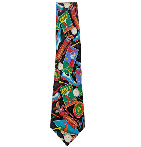 Men’s Vintage Addiction Silk Tie Multi Color Novelty Golf Pop Art Necktie