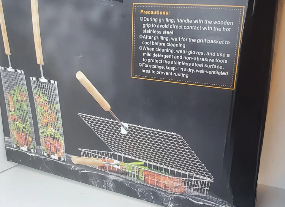 Grill Basket Set(Rectangular+Hexagon), Removable Wooden Handle, 304 Stainless St - Image 2 of 2
