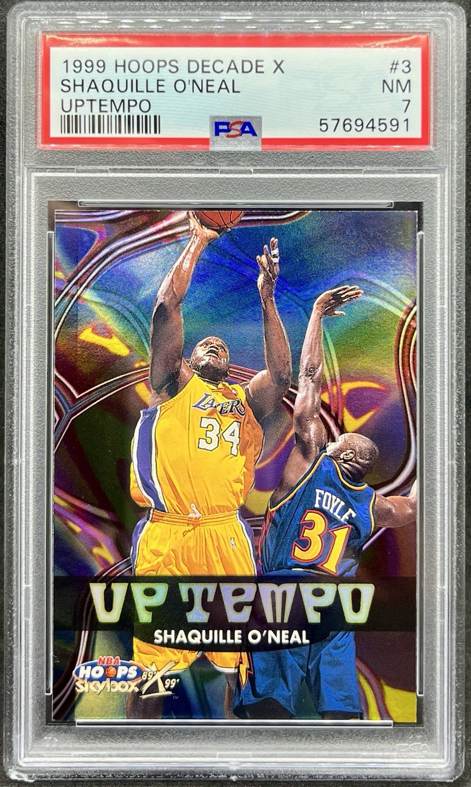 1999 HOOPS DECADE X Uptempo Insert #3 SHAQUILLE O'NEAL Holo PSA 7 HOF view 1