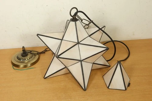 Vintage Tiffany Style Moravian Star Pendant Stained Glass Light Ceiling Shade