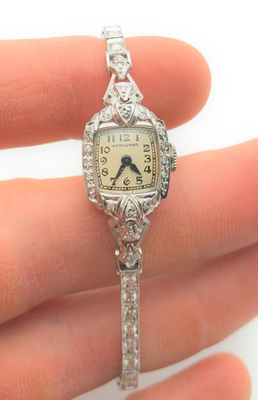 Montre Vintage Germinal Voltaire En Or Blanc 14K Avec Diamants Et Bracelet Lenox - état Neuf