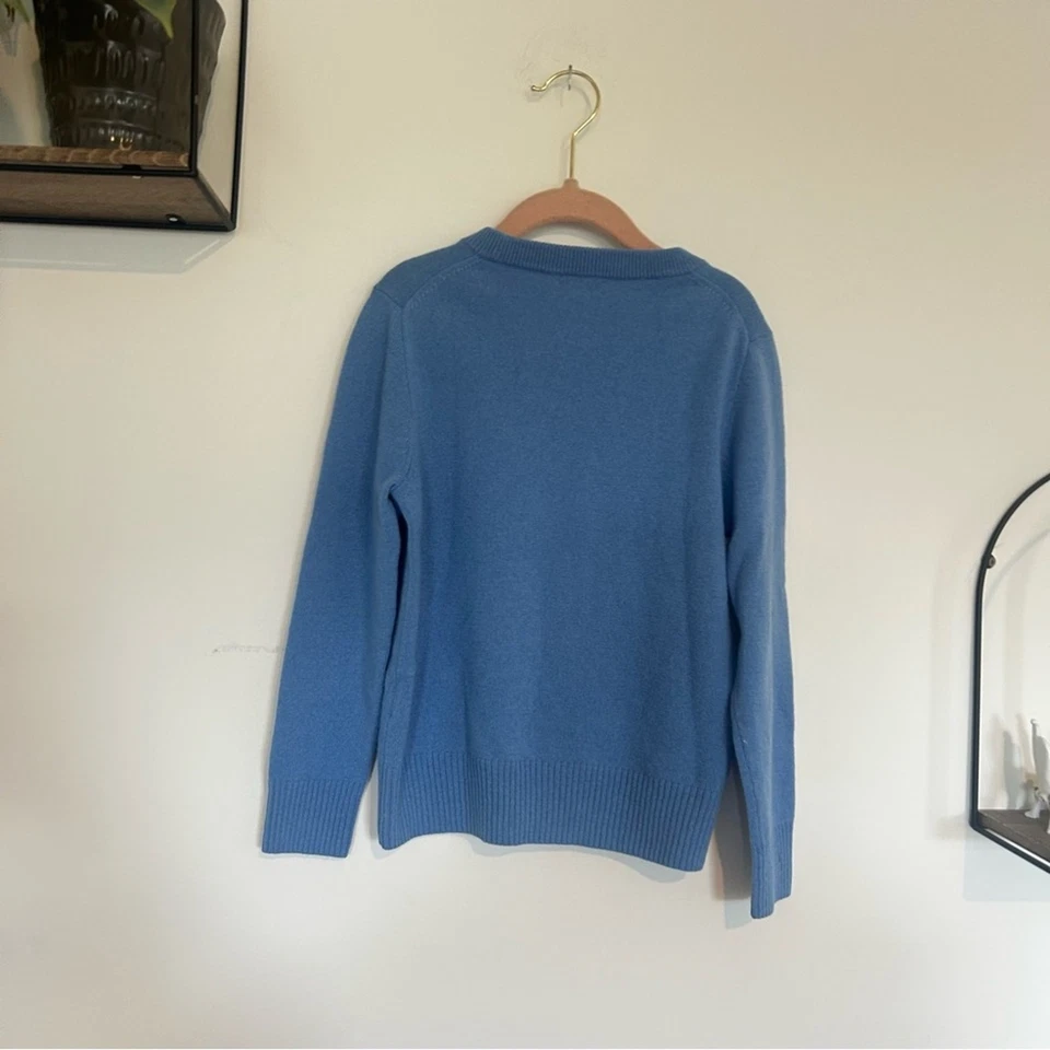 Suéter para niños de manga larga cuello redondo azul cachemir 100 % cortes redondos Foto 2 de 4