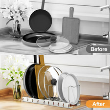 Pan Organizer - Adjustable Lid Organizer for Kitchen, Heavy Duty Pot Lid Organiz