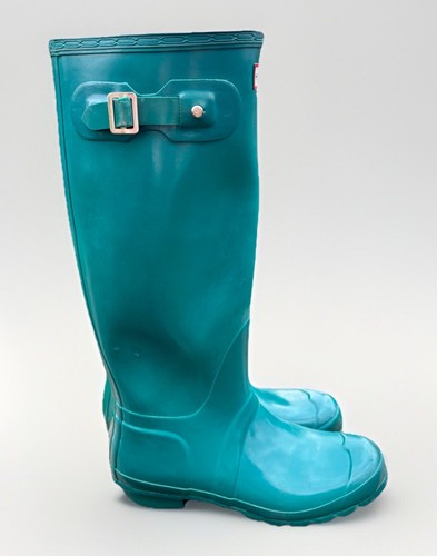 HUNTER Women's Original Gloss Green Matte Rubber Rain Boots 17" Tall US Size 8