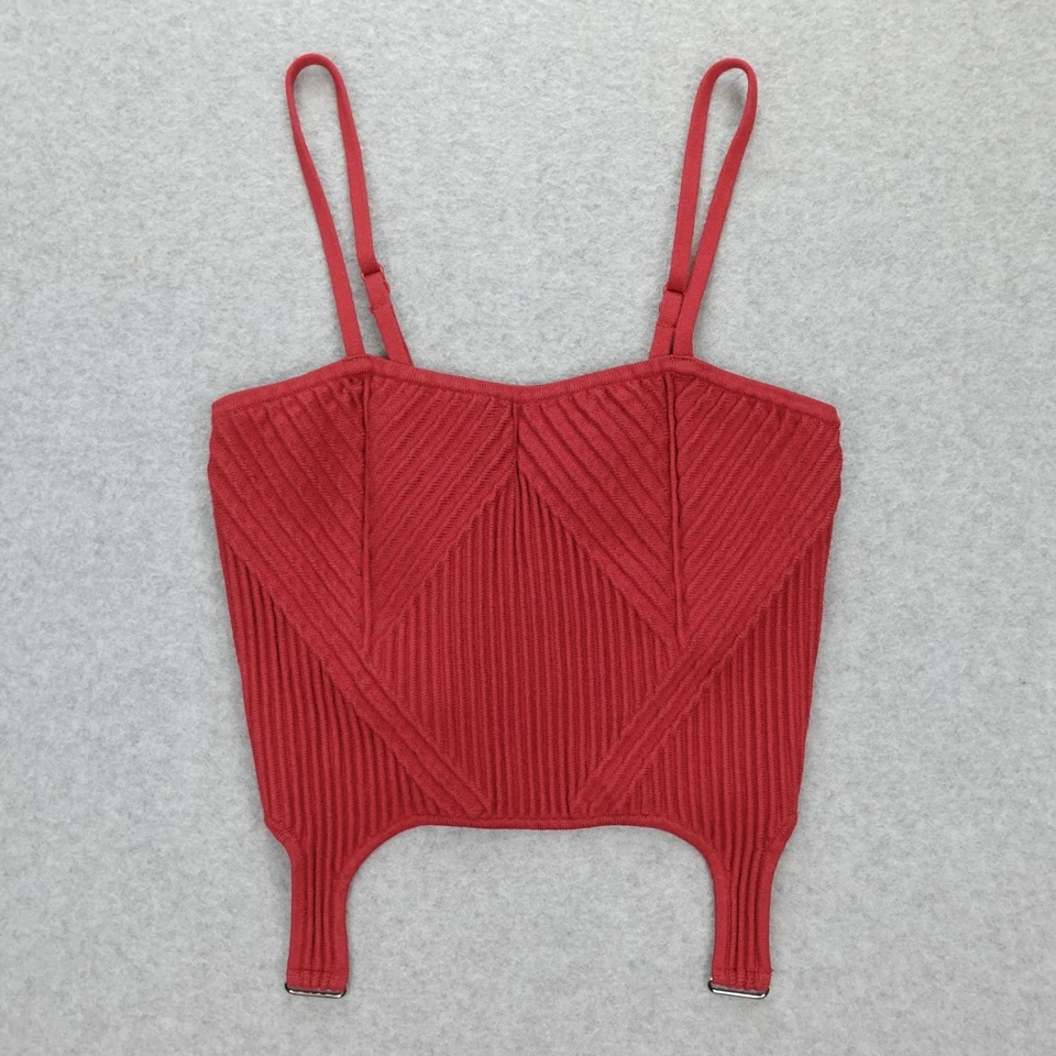 ALO DENIM PUNTO LIGA CAMISETA SIN MANGAS MUJER PEQUEÑA ROJA BUENA Foto 2 de 4