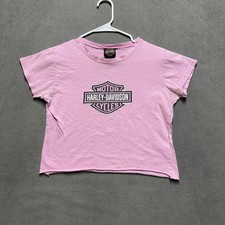Vintage Harley Davidson Shirt Womens Large Pink Cropped Made In USA Stained READ