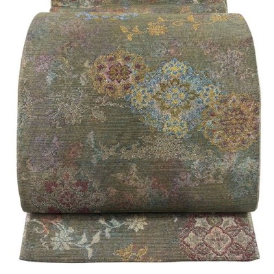 Japanese Kimono Fukuro Excellent bag obi Chinese pattern flower arabesque gold