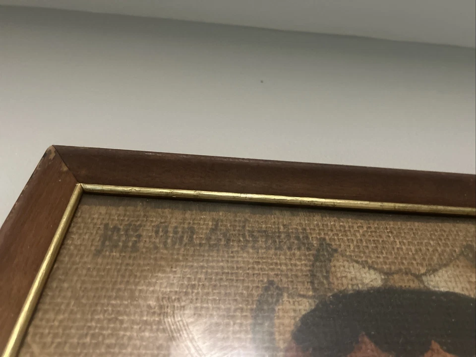 Pintura al óleo Servin pintura sobre arpillera de niña sosteniendo un pez Foto 2 de 3