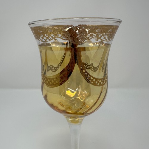 Vintage Ornate Gold Trim Wine Glass Goblet 7" Baroque Style Elegant USED - Picture 2 of 12