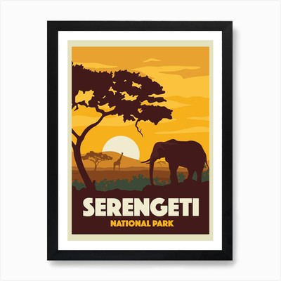 Serengeti National Park Travel Post Framed Wall Art Poster Canvas Print Picture