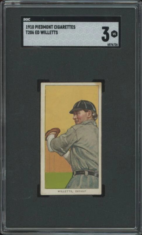 1909 T206 ED WILLETT VG PIEDMONT 350 SGC 3 BASEBALL DETROIT TIGERS
