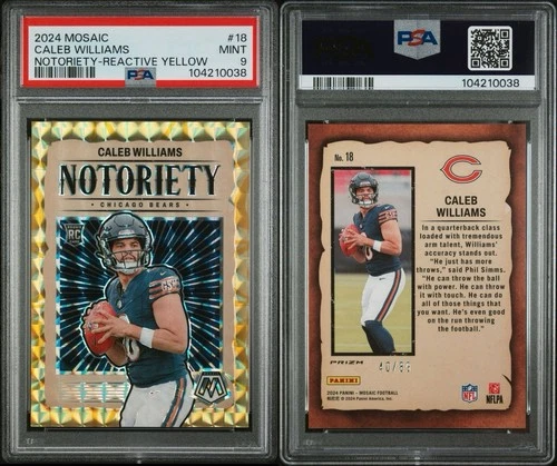 2024 Panini Mosaic Caleb Williams #301 Reactive Yellow Mosaic Prizm (RC) PSA 9