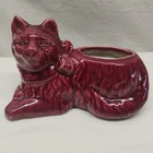 Vintage McCoy Cranberry/Maroon Cat Succulent Planter REPAIRED 1950s