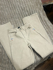 Forever 21 Beige Cotton Corduroy Floral Embroidered wide leg Pants Pockets