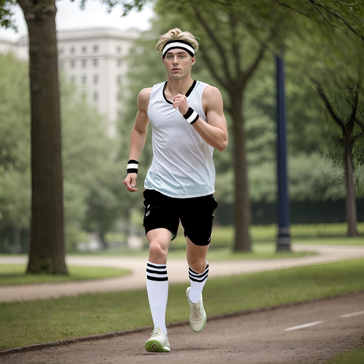 5 Pieces Striped Sweatbands and Socks Set, Sports Sweatbands Wrist Sweat Band... View 5