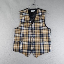 Vesuvio Napoli Vest Mens Small Biege Blue Plaid Italy Five Button Party Wedding