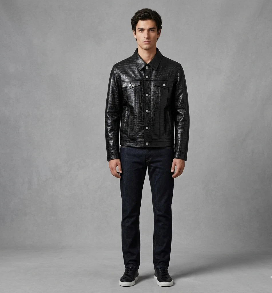 Denim Jacket Leather Collar In Men's Coats & Jackets for sale | eBay